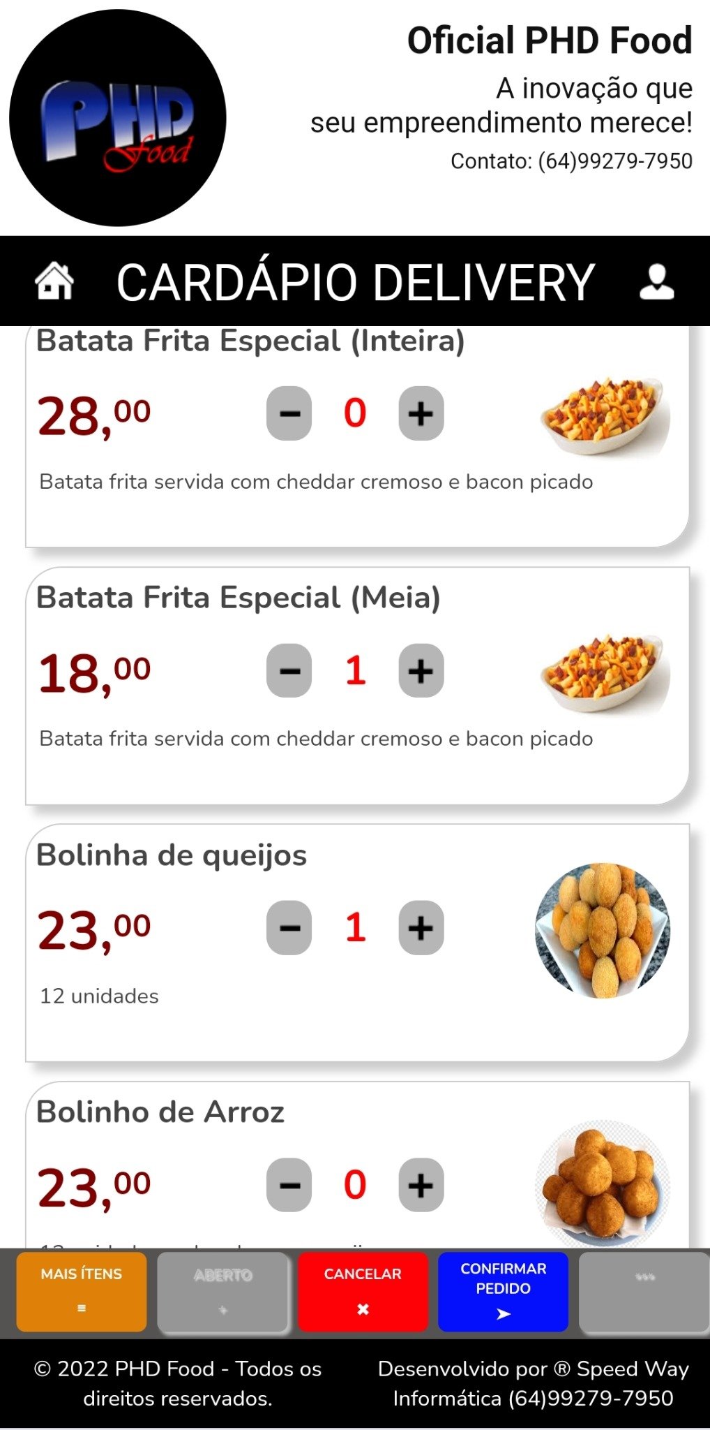 Cardápio digital PHD Food